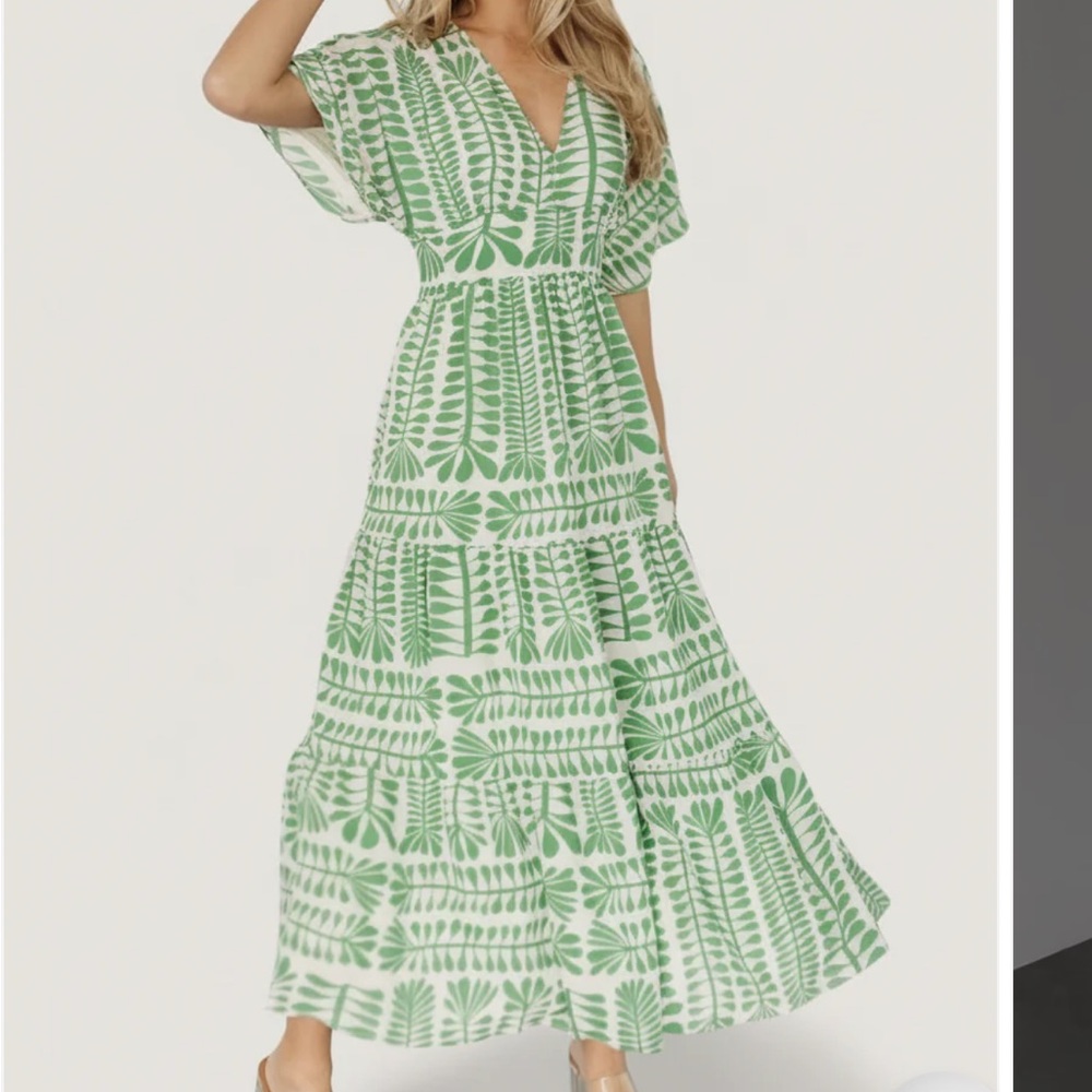 Baltic Born Green Printed V-Neck Maxi Dress